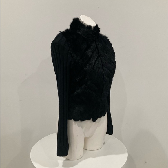 BEBE Black Genuine Rabbit Fur Zip Up Long Sleeve Sweater M - Picture 6 of 14